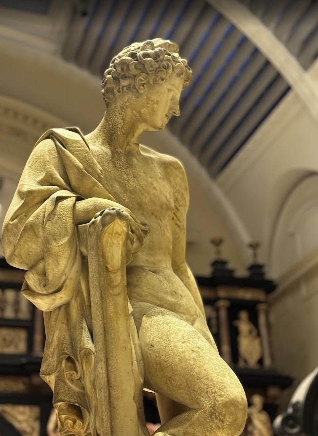 The cast of a Greek statue inside the Victoria and Albert Museum in London. 