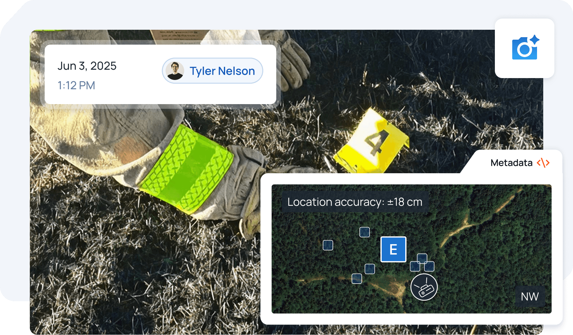Metadata of a photo captured by an iPhone 15, showing a forest scene with GPS coordinates and altitude information.