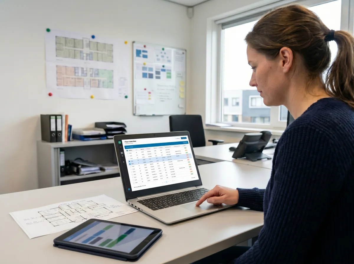 Collega's bekijken het One Go-dashboard in een vergaderruimte