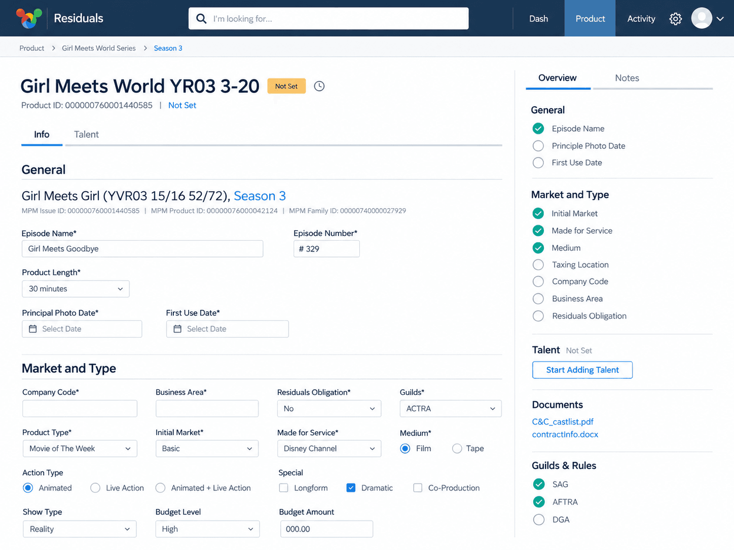 Screenshot of the Product setup flow, the two-step guided form with a guild rules side panel