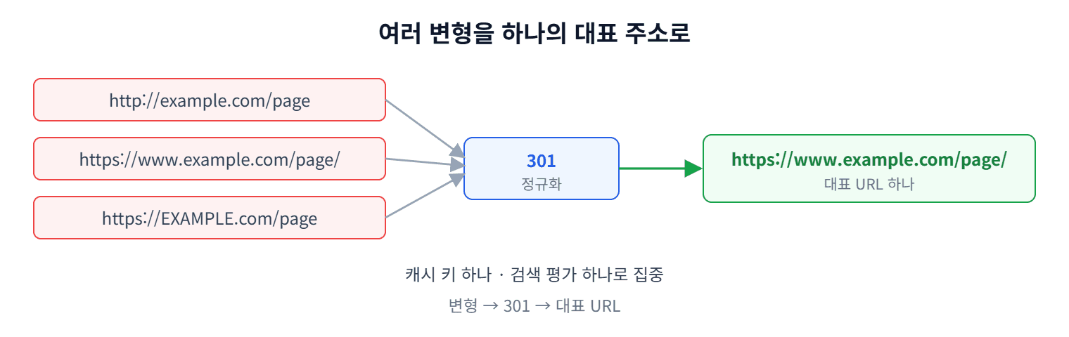 URL 변형을 대표 주소로 정규화