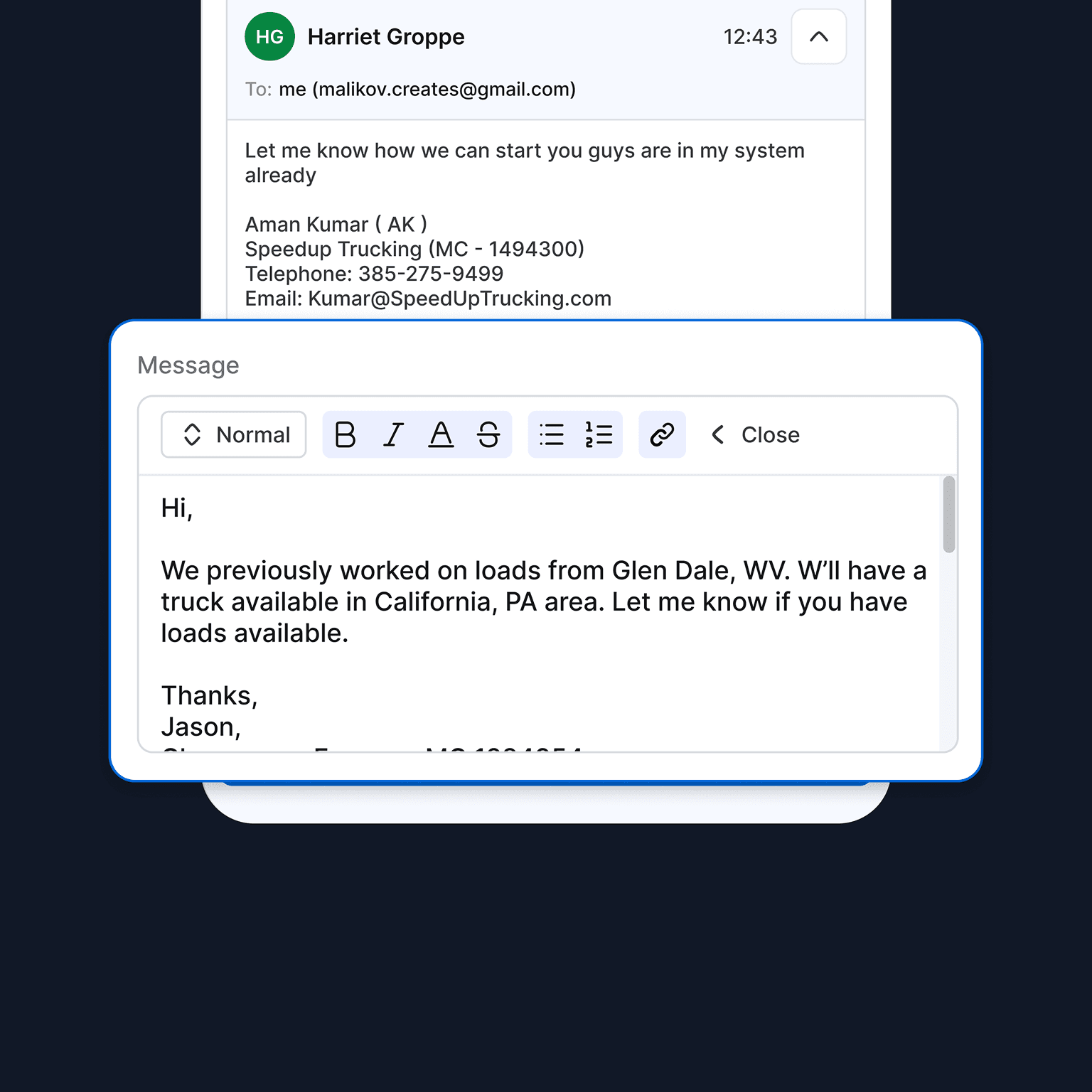1-Click Email & Click-to-Call In DAT