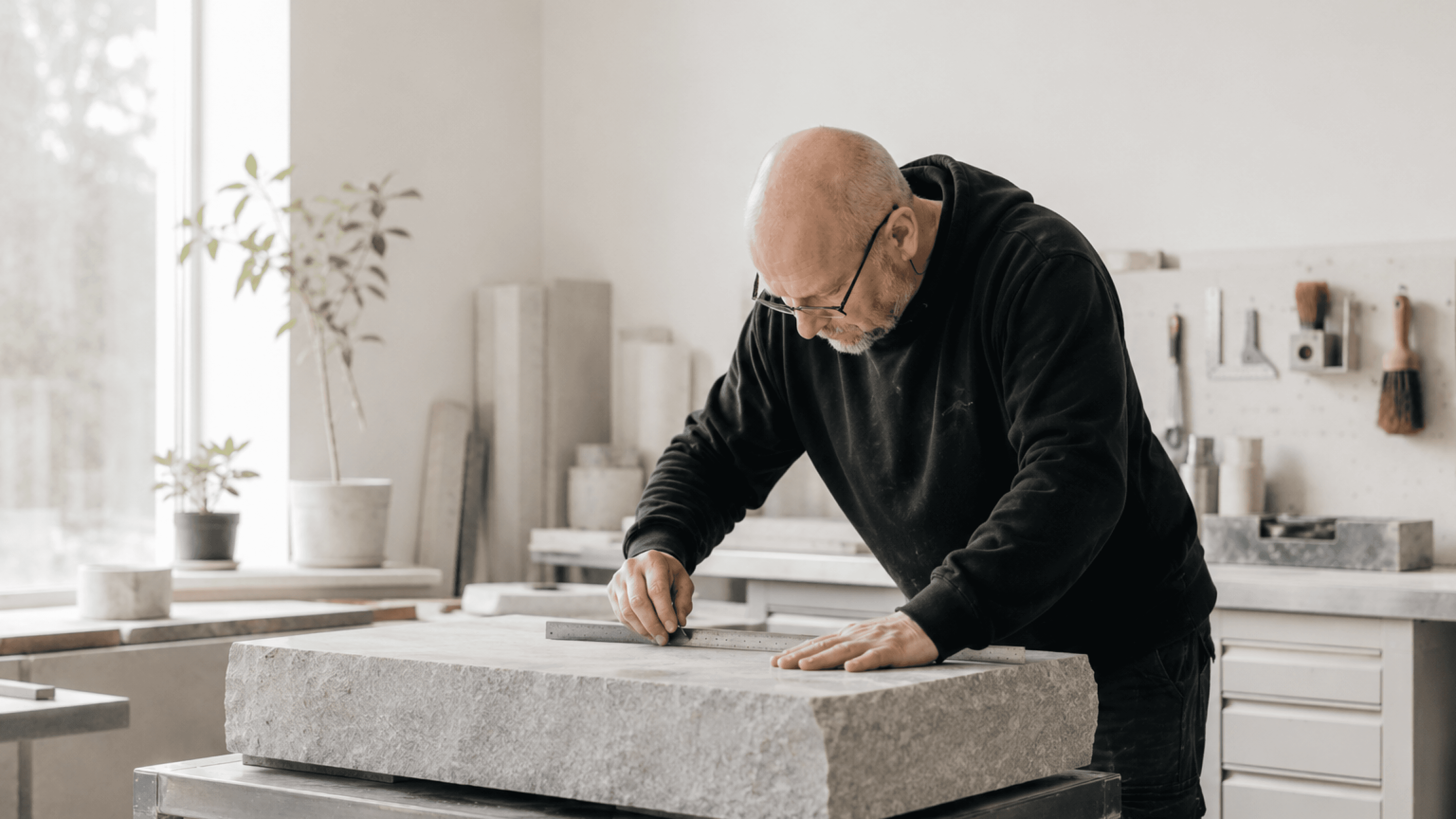 Man working on a stone