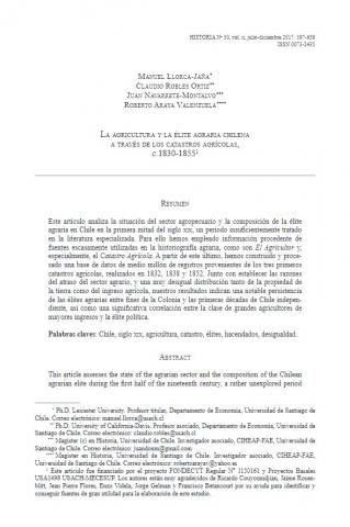 La agricultura y la élite agraria chilena a través de los catastros agrícolas, c.1830-1855