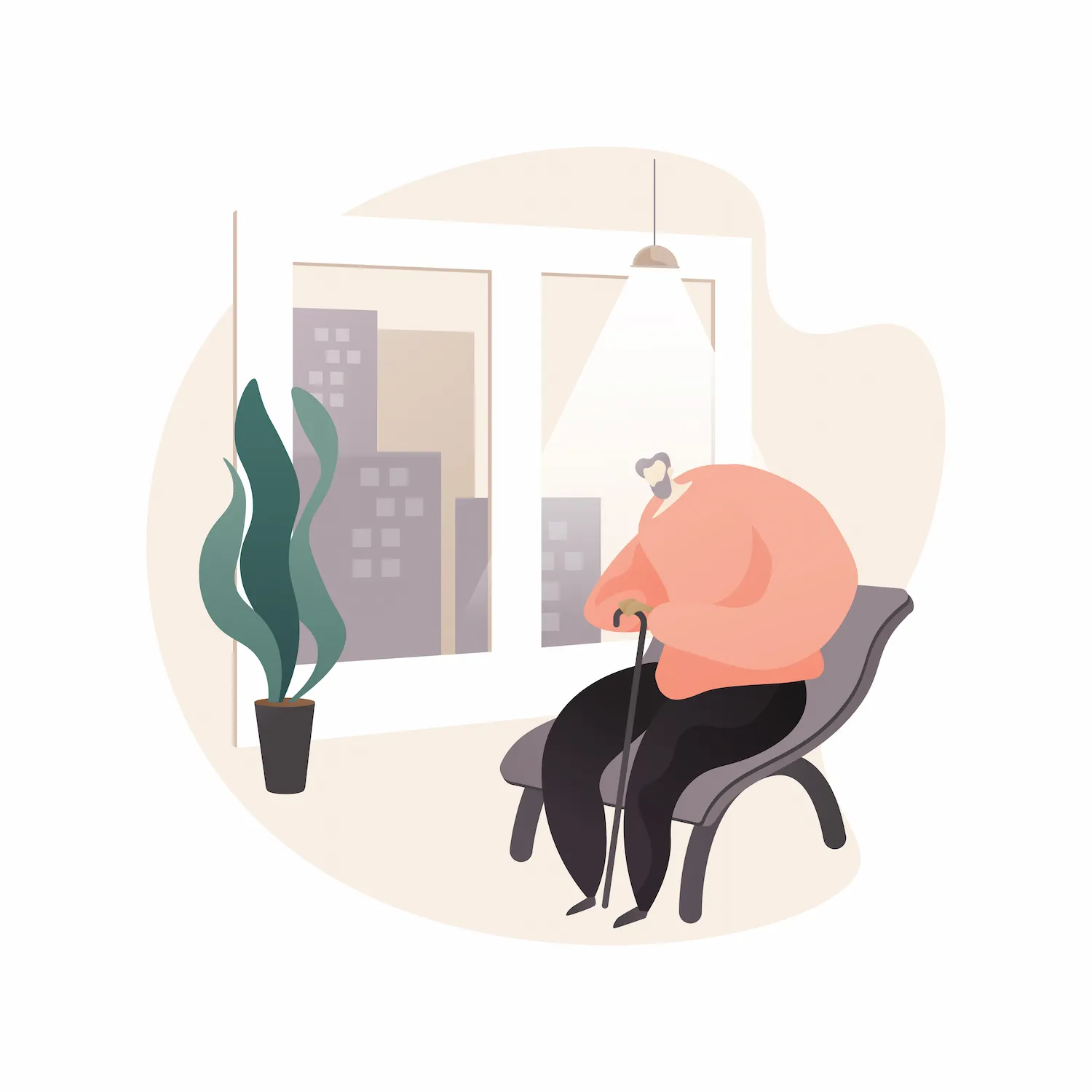 Old man sitting alone in apartment