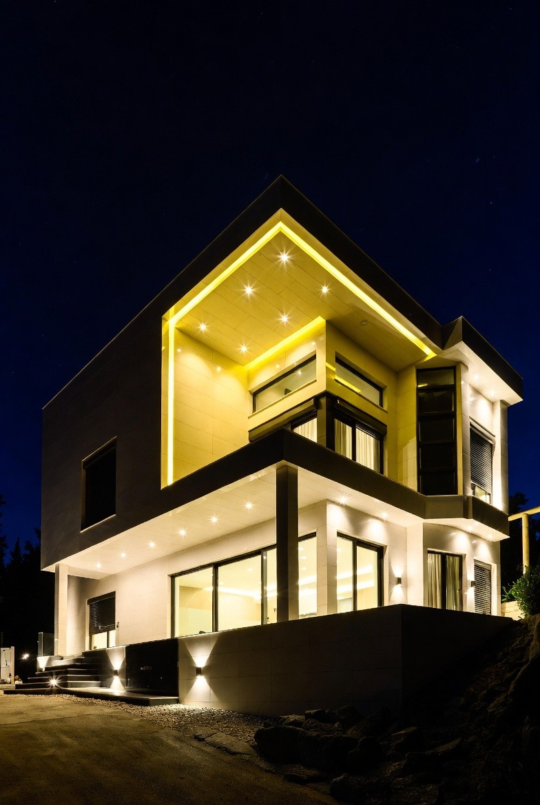 Luxury Villa Lighting At Night With Yallow Colors