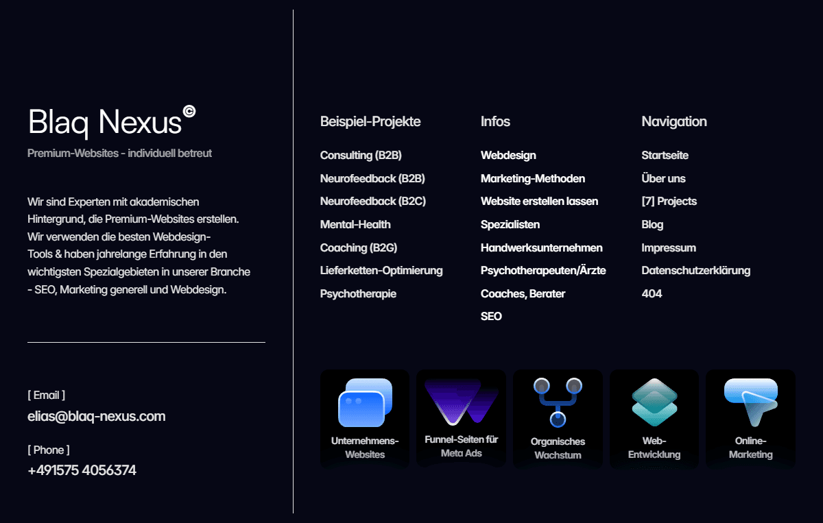 ein beispiel für einen footer - der footer von blaq nexus