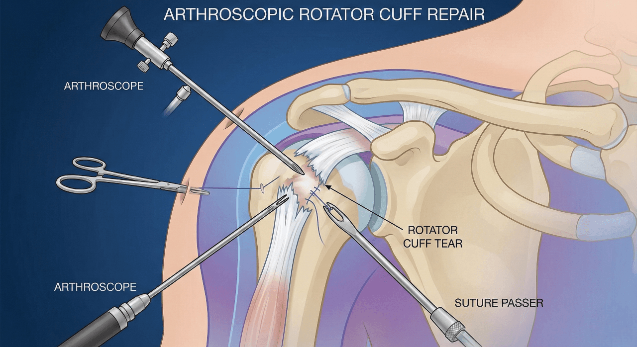 Advanced shoulder arthroscopy Dubai for rotator cuff repair and shoulder pain treatment.