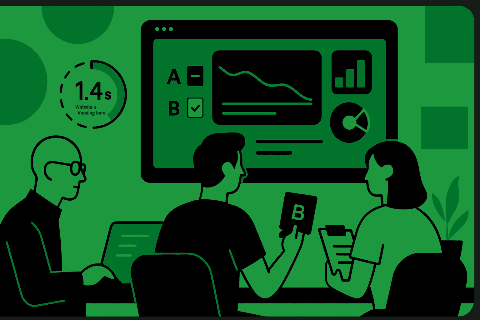 A/B testing dashboard showing page speed and website loading time metrics