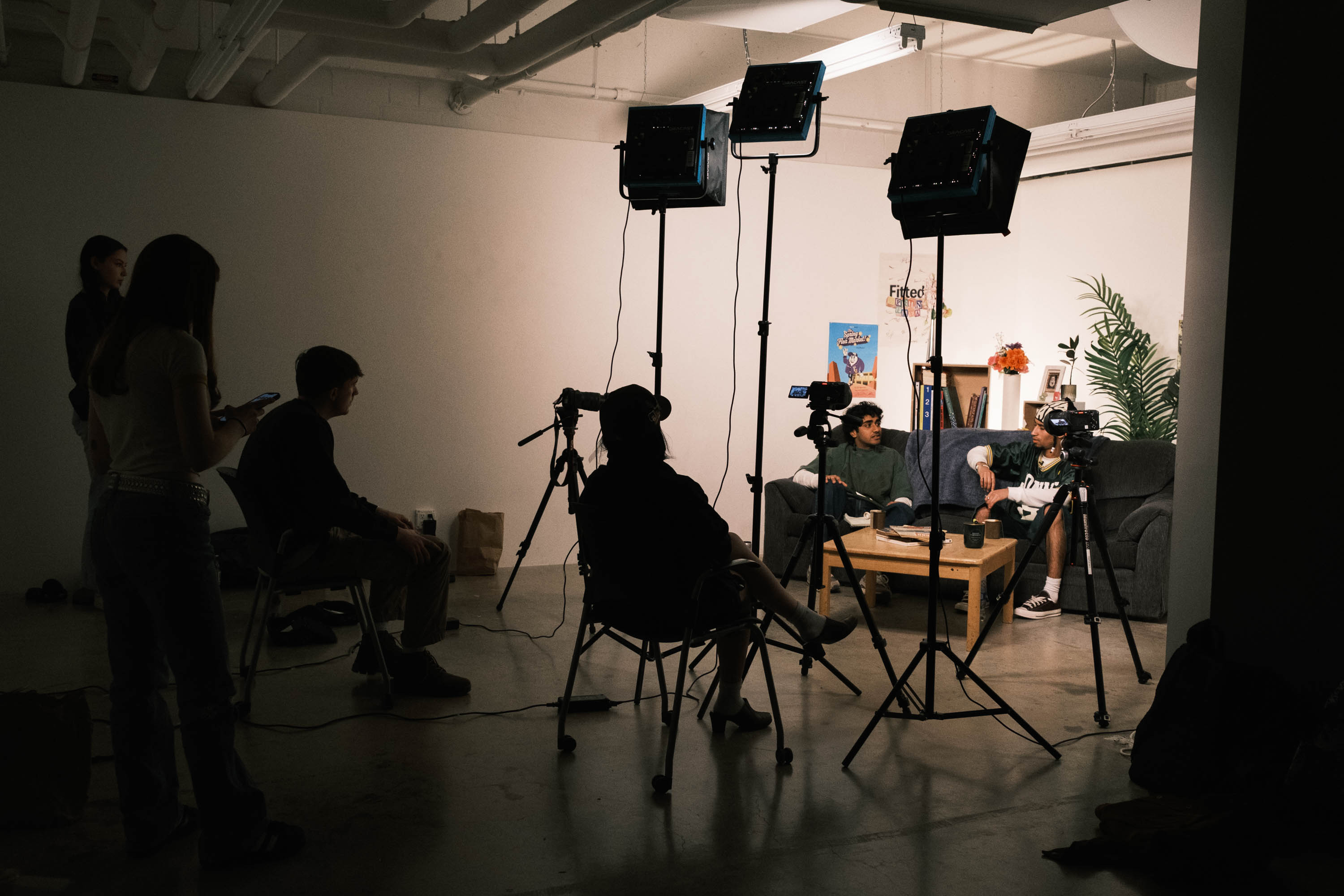 A dimly lit set in a studio