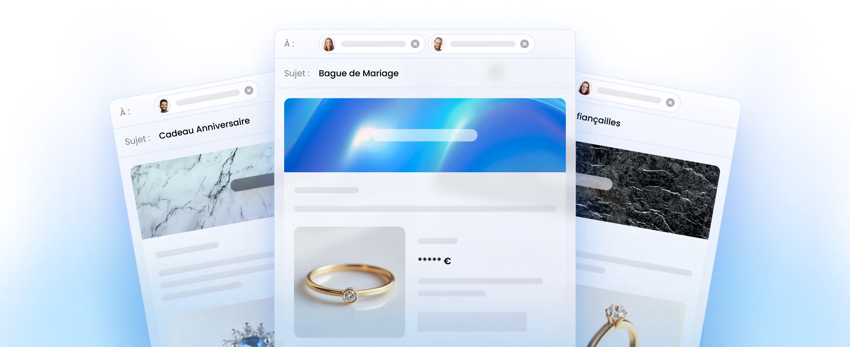 Exemple de 3 devis 2.0 envoyé par mail. GemFlow est un outil de création de devis à destination des joalliers et bijoutiers.