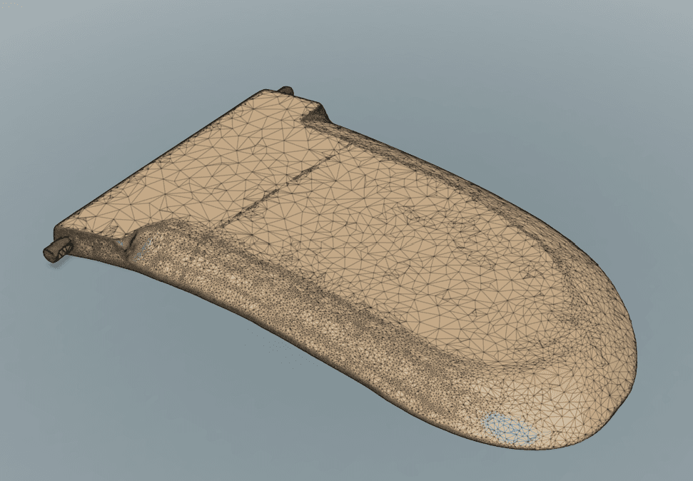 Modello ottenuto da scansione 3D di pala industriale, utilizzato per la progettazione di stampi e altri processi di produzione.