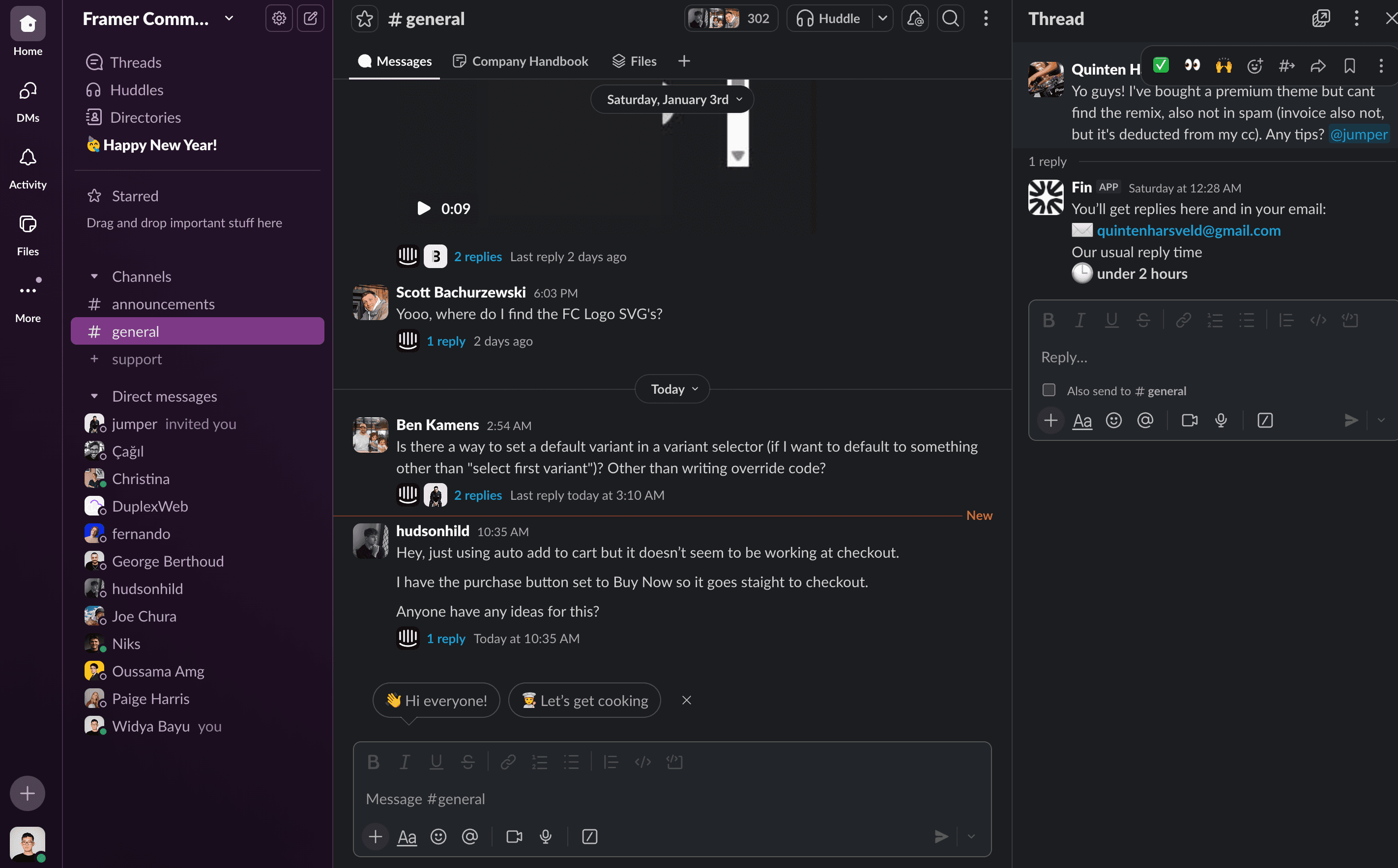 Framer commerce support on Slack