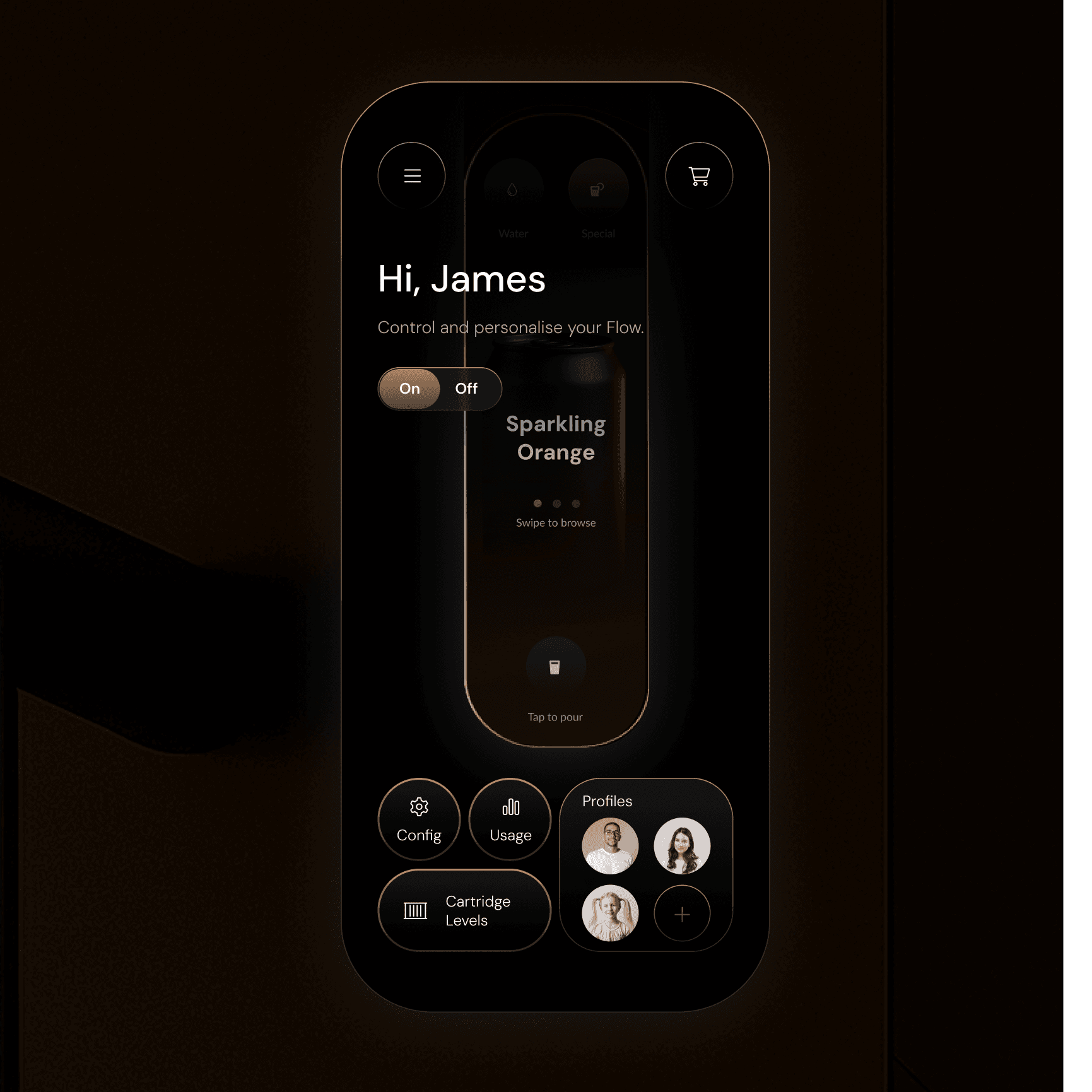 Home screen of the mobile UI