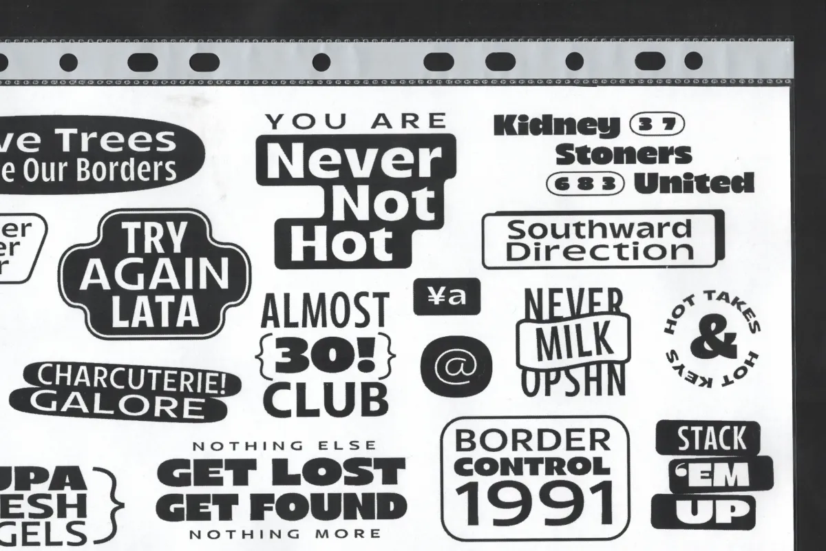 funky Arlen typeface used in various stickers
