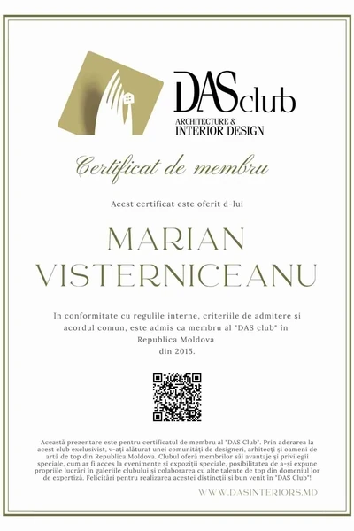 DAS Club, architecture and interior design club of Moldova, certificate of membership, Marian Visterniceanu (Marian Vist)