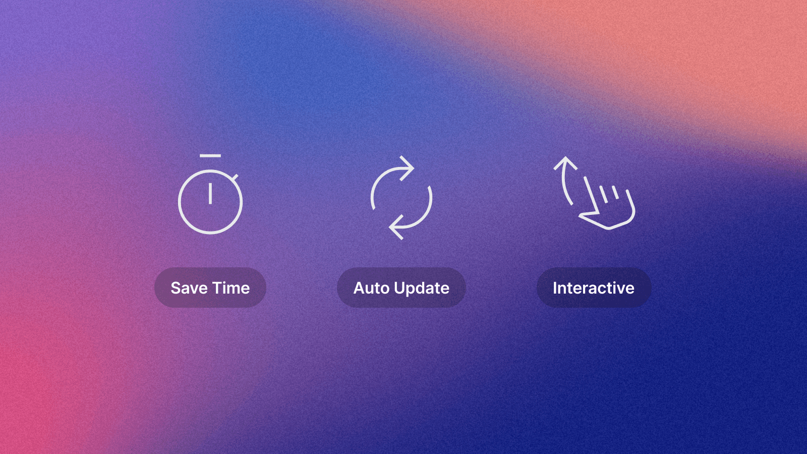 Icons representing efficiency, auto updates, and interactivity..