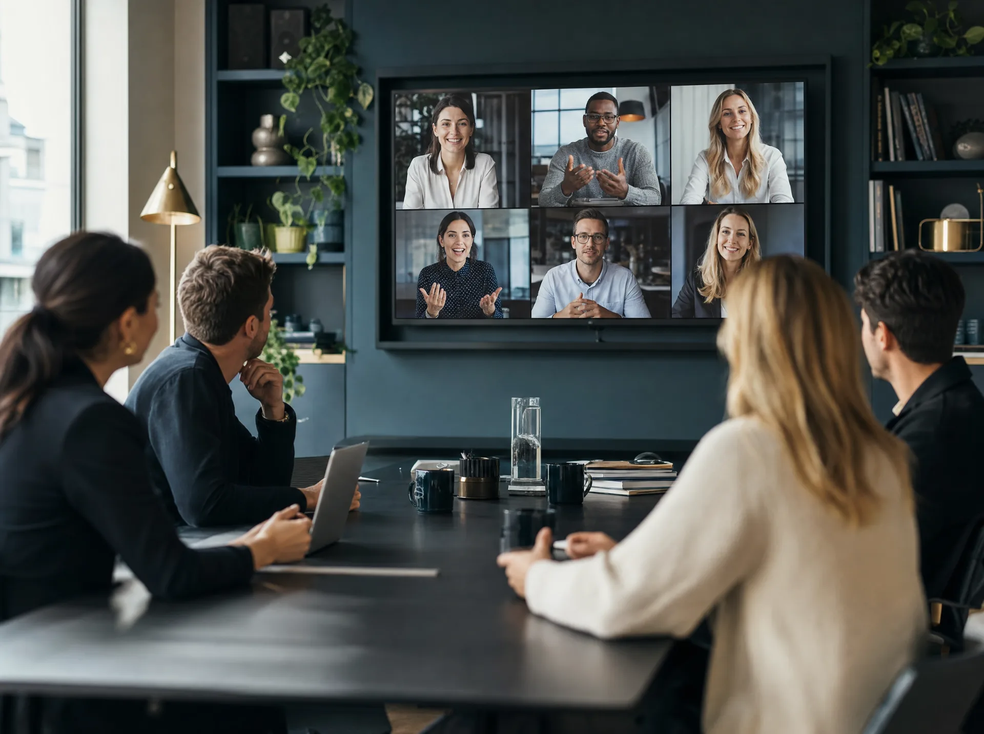 Marketingteam steuert seine Agentur im wöchentlichen Videocall (KI-generiert)