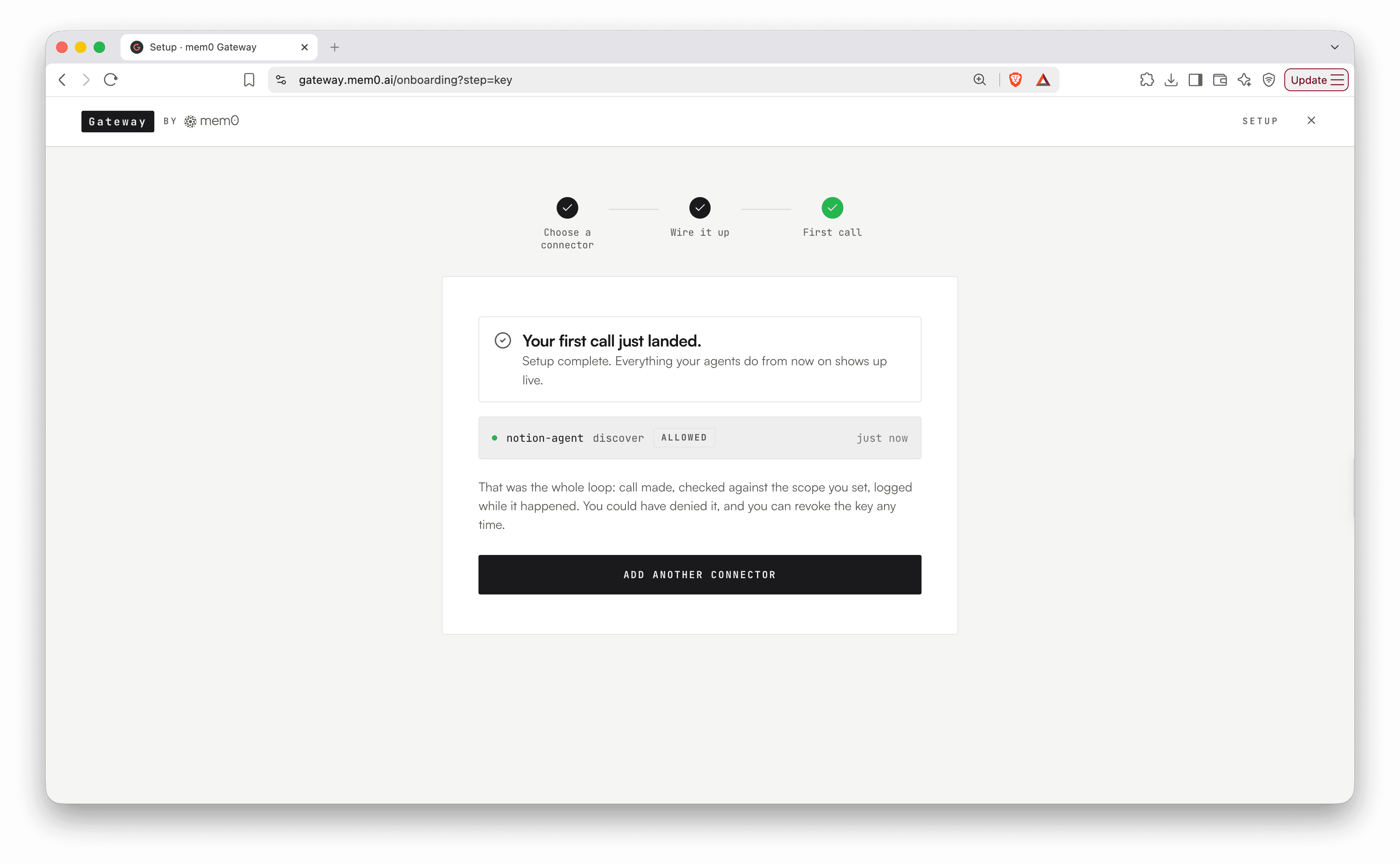 Gateway confirming the first real call succeeded.
