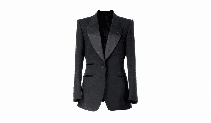 Black Isadora Tuxedo Jacket with wide peak lapels and structured shoulders
