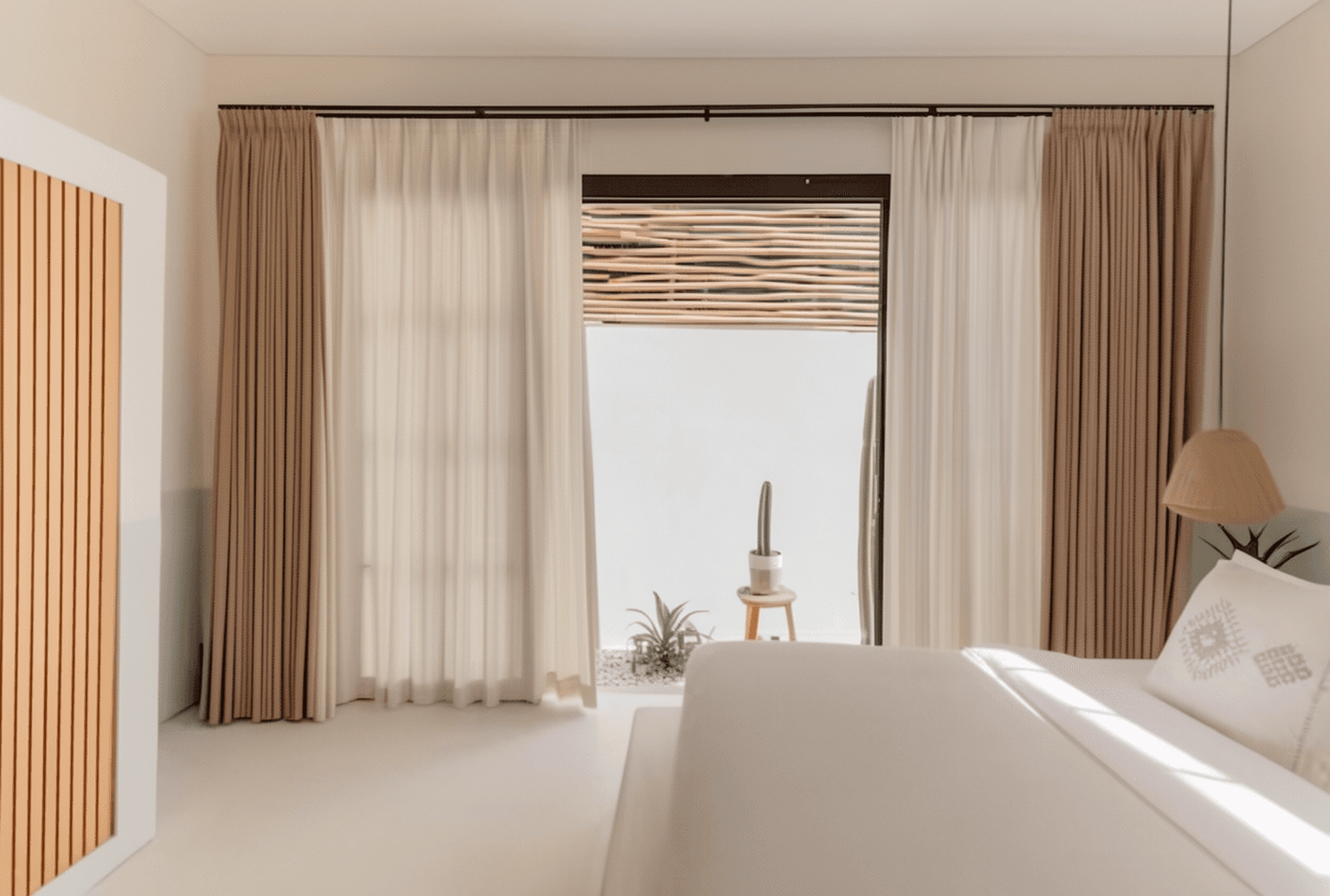 Minimalist bedroom design with natural light. Trust our property experts to find your dream home in Pererenan, Bali.