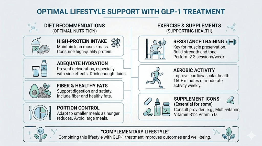 Optimizing GLP-1 fat loss treatment with diet exercise and supplements