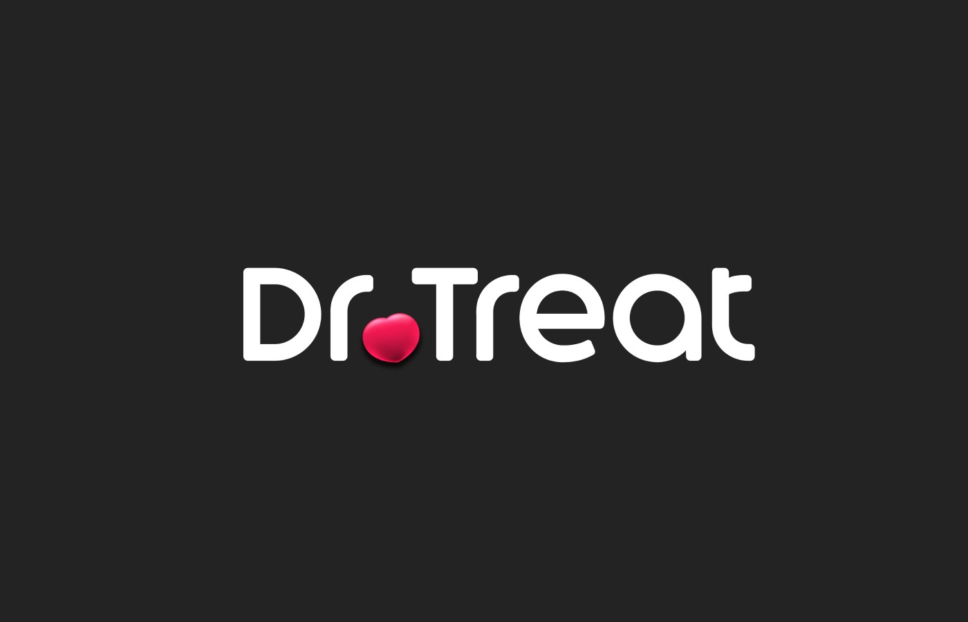 Dr. Treat pet healthcare branding by BMEG, featuring a clever logo where a pet’s nose is shaped like a heart, using custom rounded typography to convey a warm, compassionate, and digital-first clinic experience.