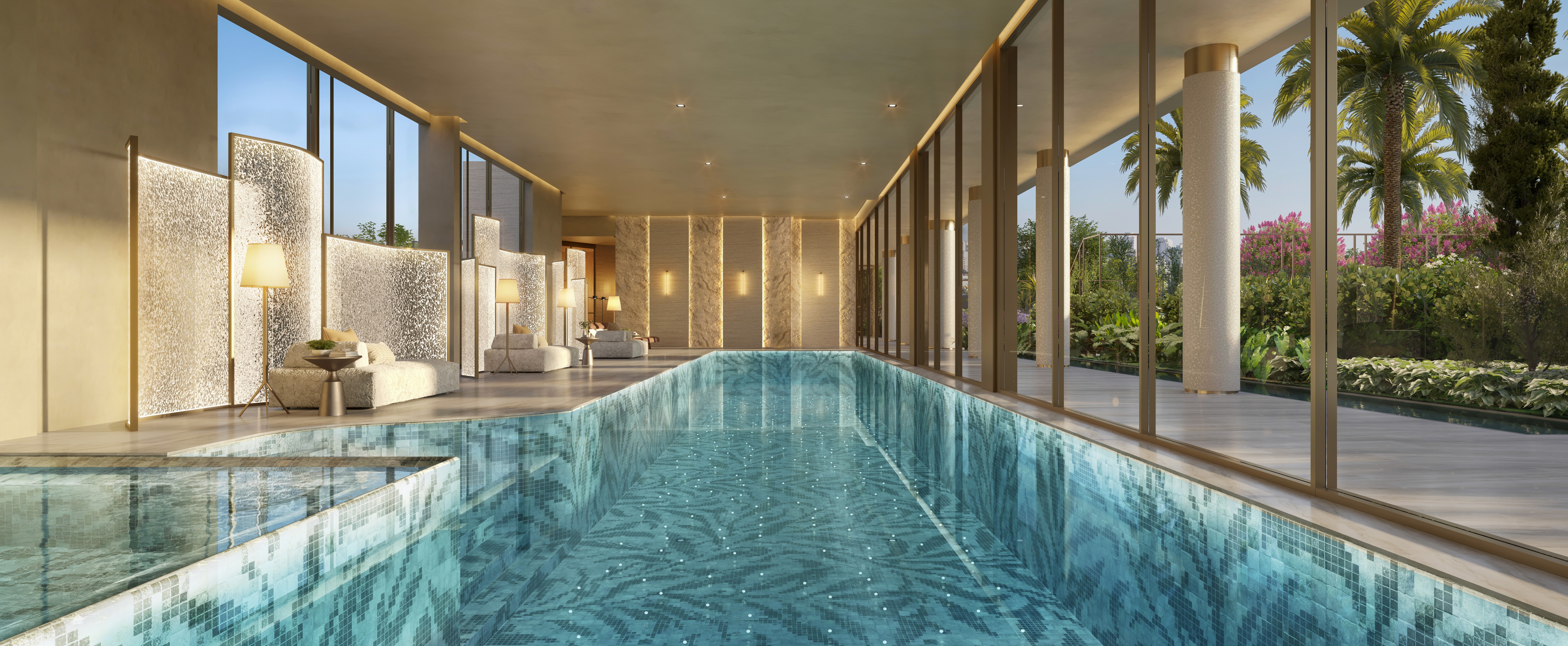 Curved modern skyscraper against a clear blue sky.