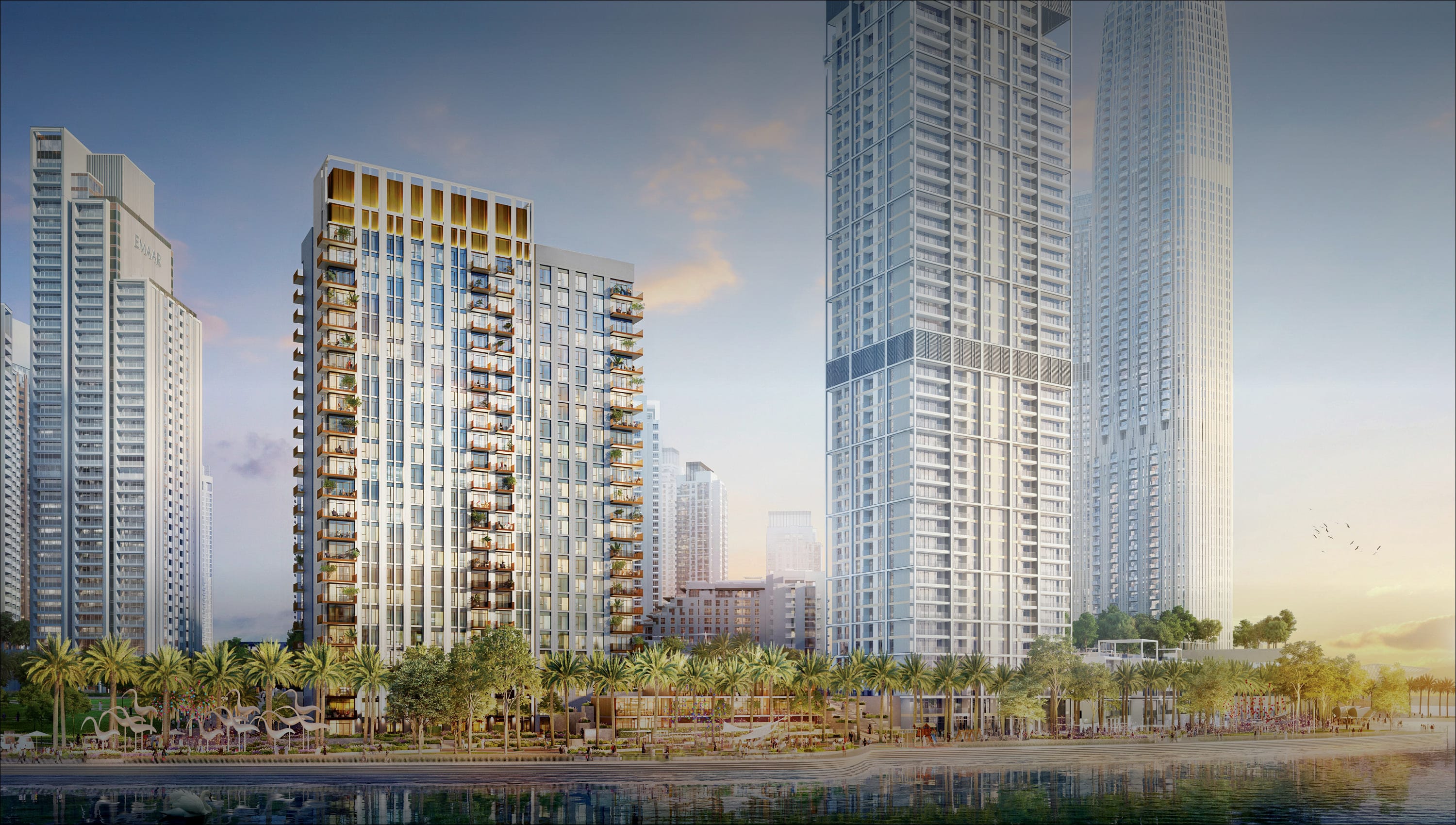 Artist's rendering of the proposed Creek Crescent tower in the city, showcasing modern architecture against a skyline backdrop.