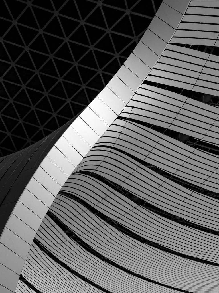 Modern architectural lines and patterns in black and white