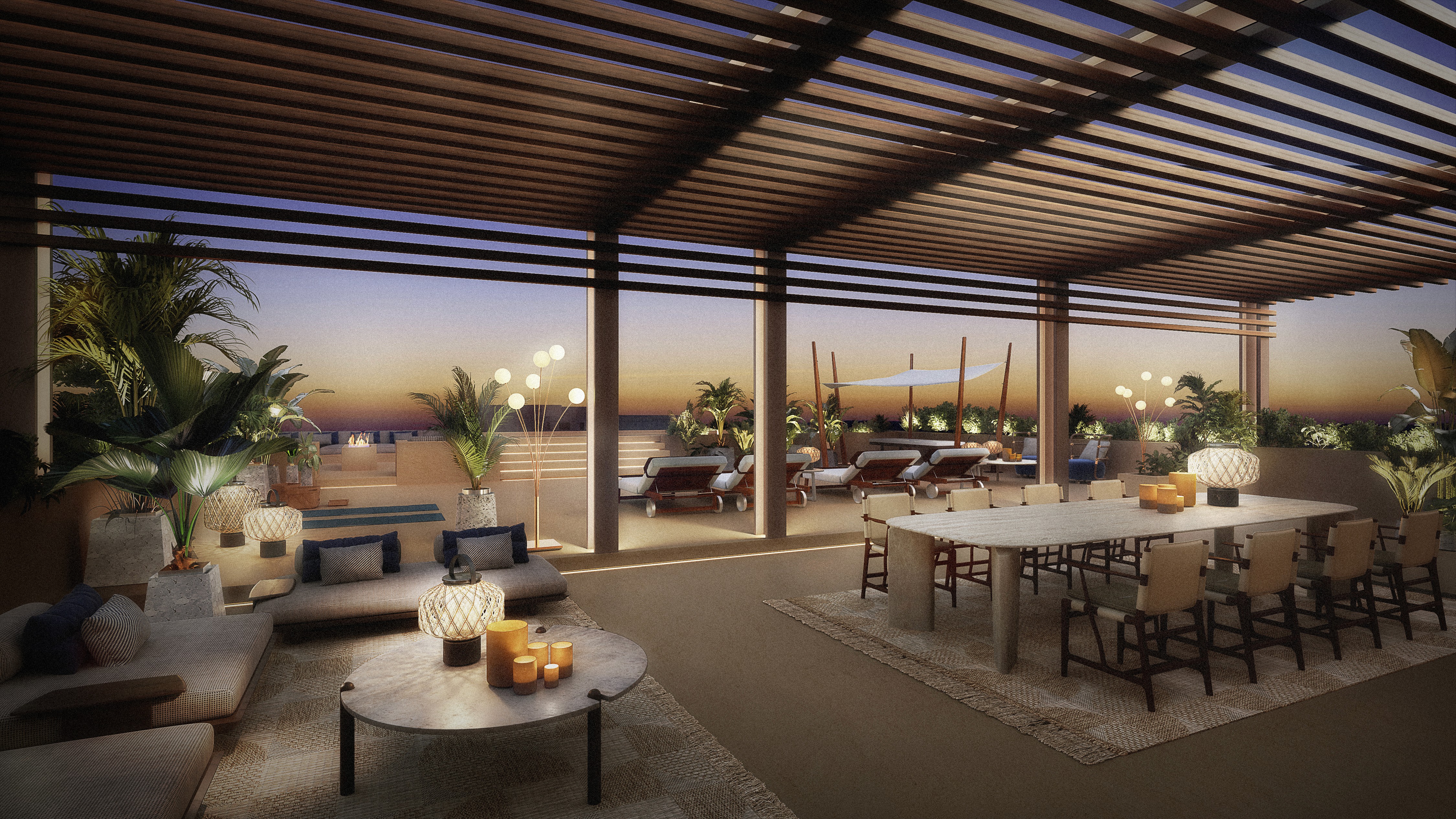 External render, resting area, and dinning table