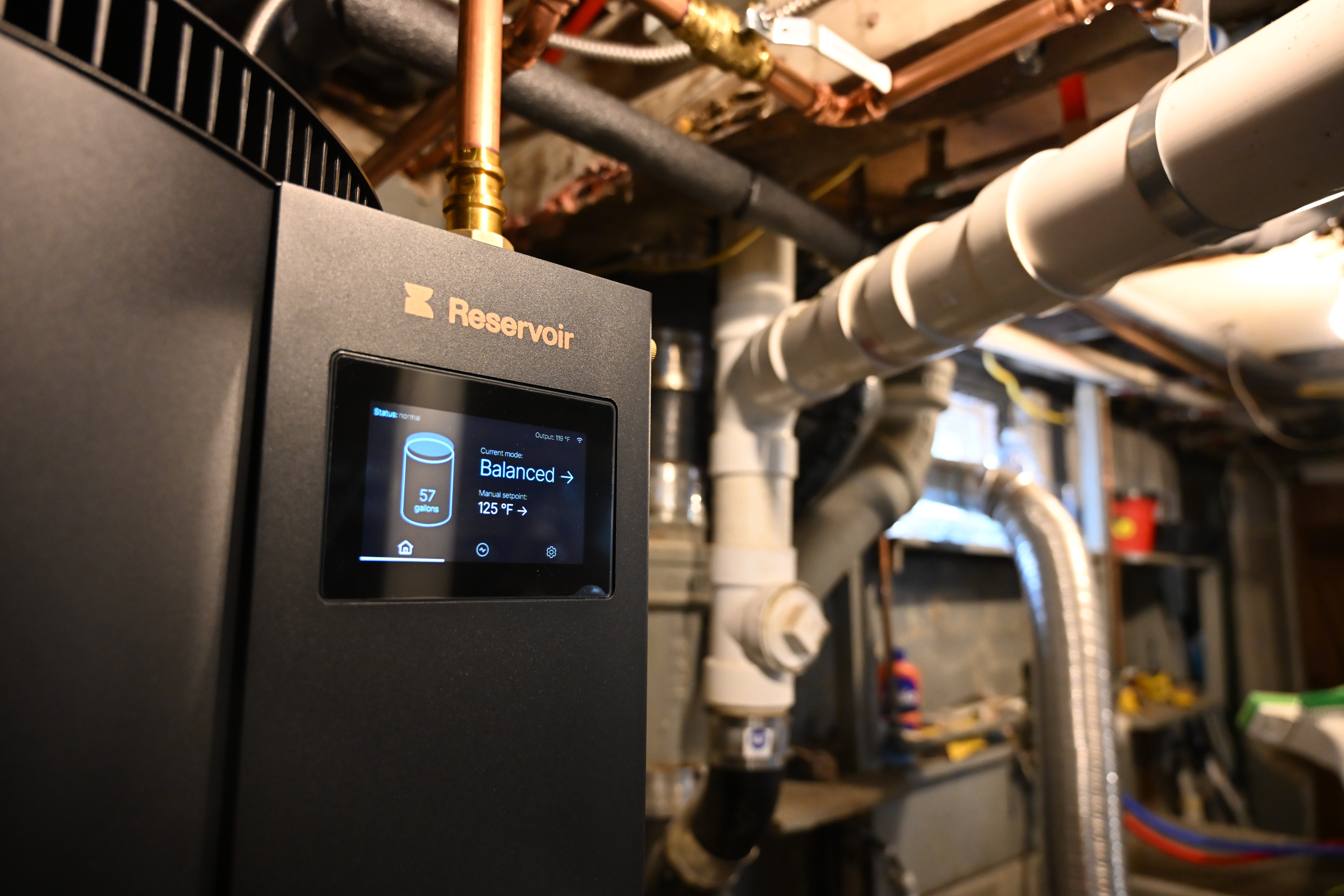 Reservoir water heater close-up with touchscreen panel