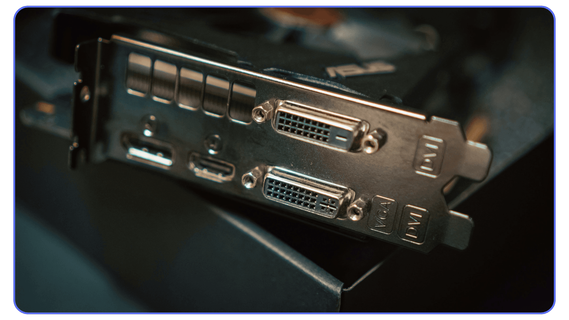 Close-up view of a graphics card showing HDMI and DVI ports, representing GPU hardware setup for optimizing ZBrush performance.