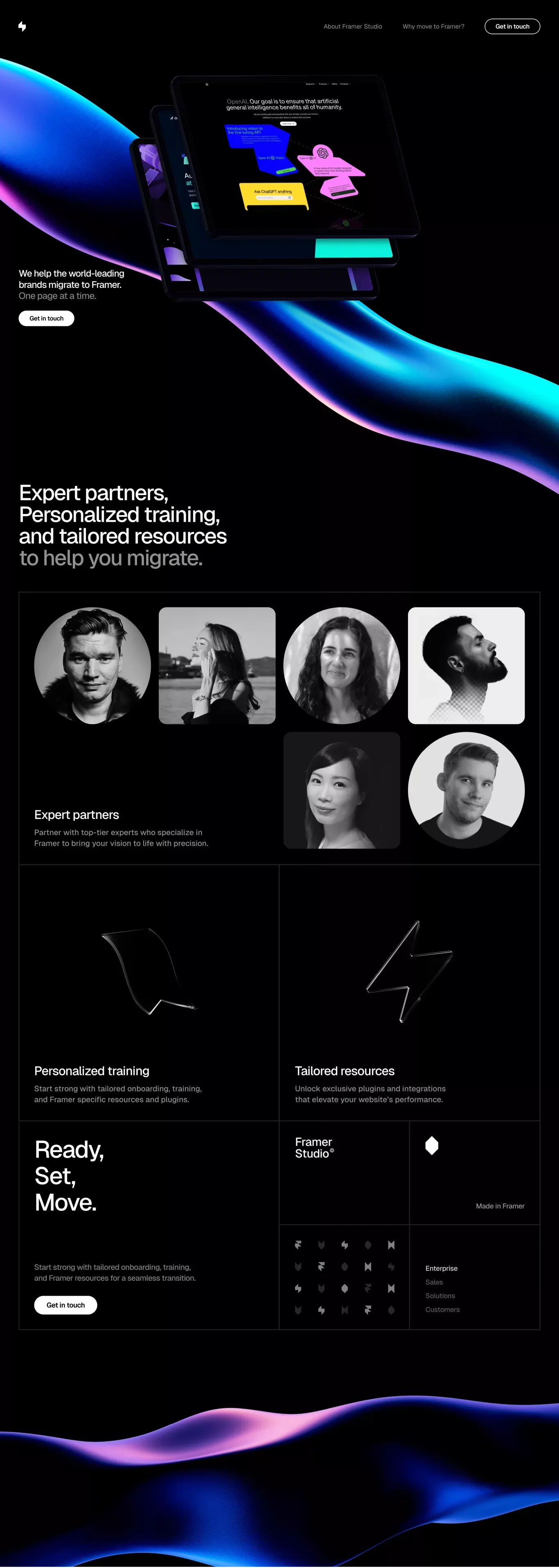 Big sites move with Framer Studio portfolio page screenshot showcasing Design and Tech design