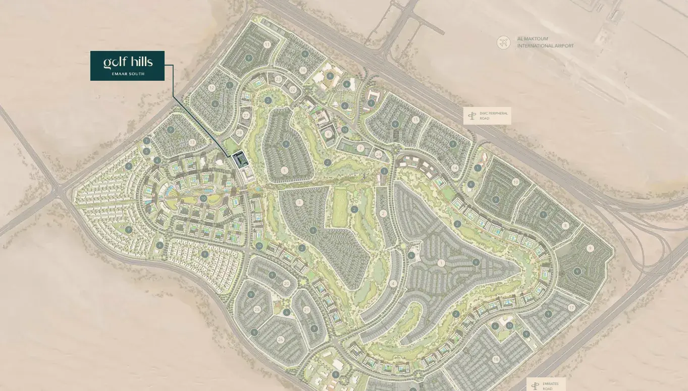 golf hills location map at emaar south dubai south