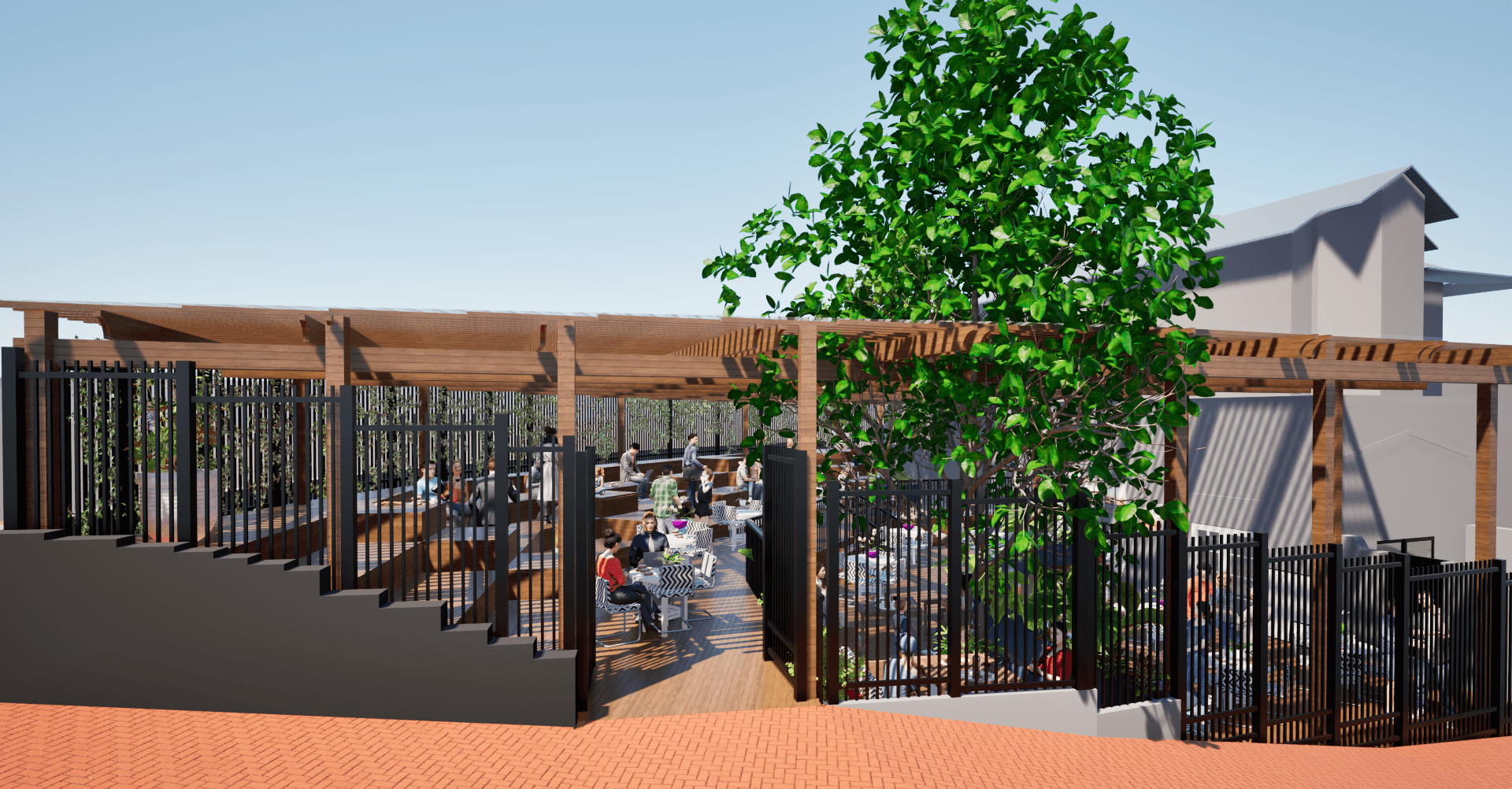 a blue building with a wreath on the front of it