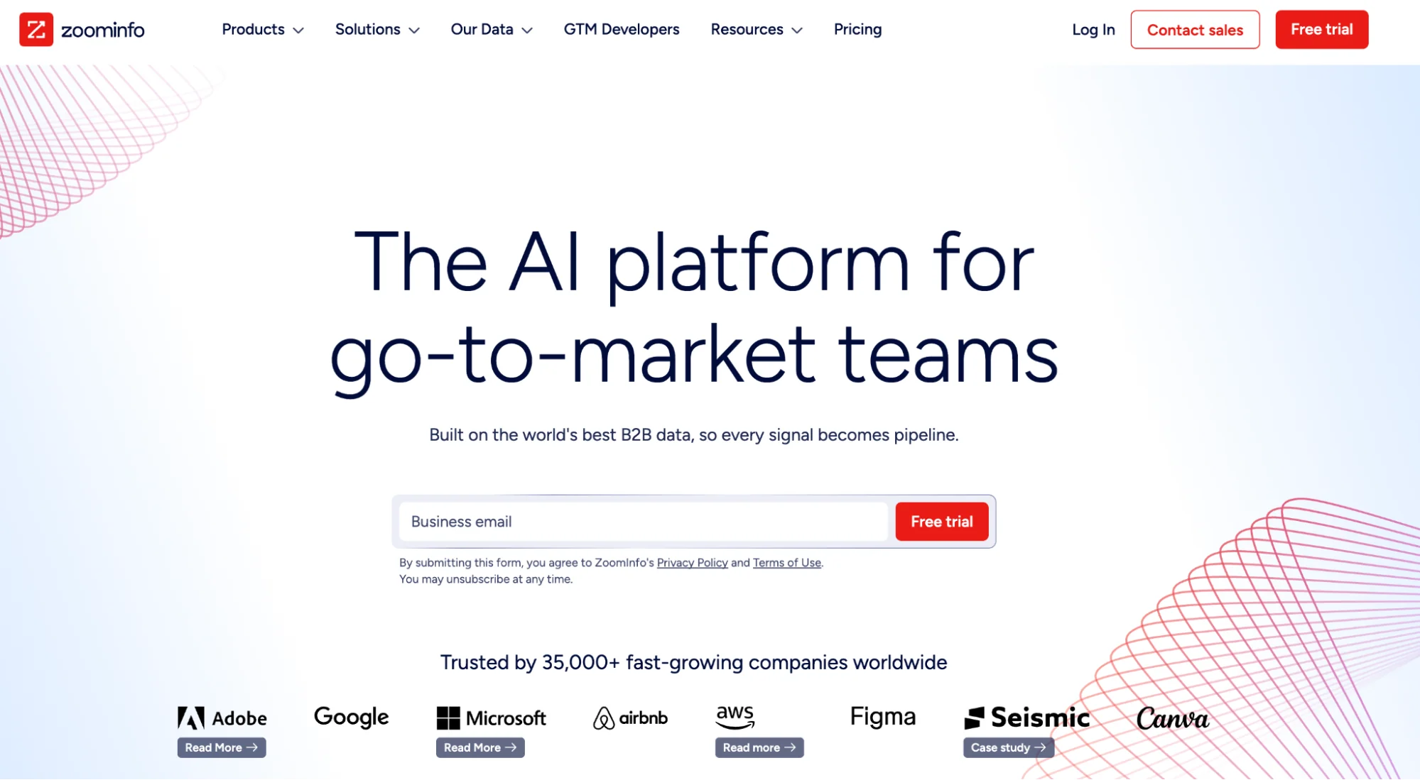 ZoomInfo homepage: B2B contact and company data platform