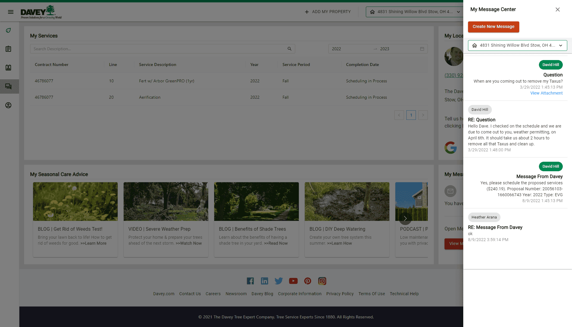 Davey Tree Customer Portal Screenshot