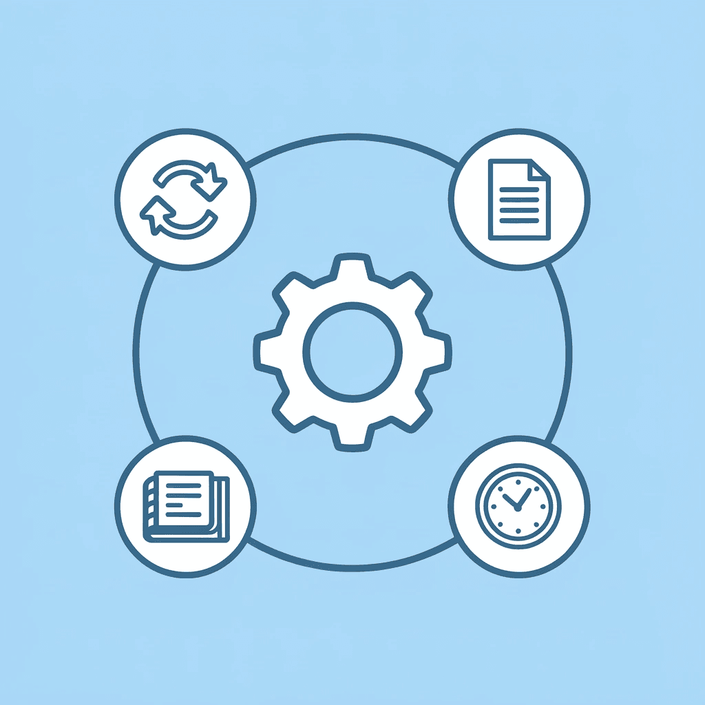 Central hub labeled 'Document Review' connected to four surrounding elements: liability evaluation, definition consistency, clause analysis, and judgment