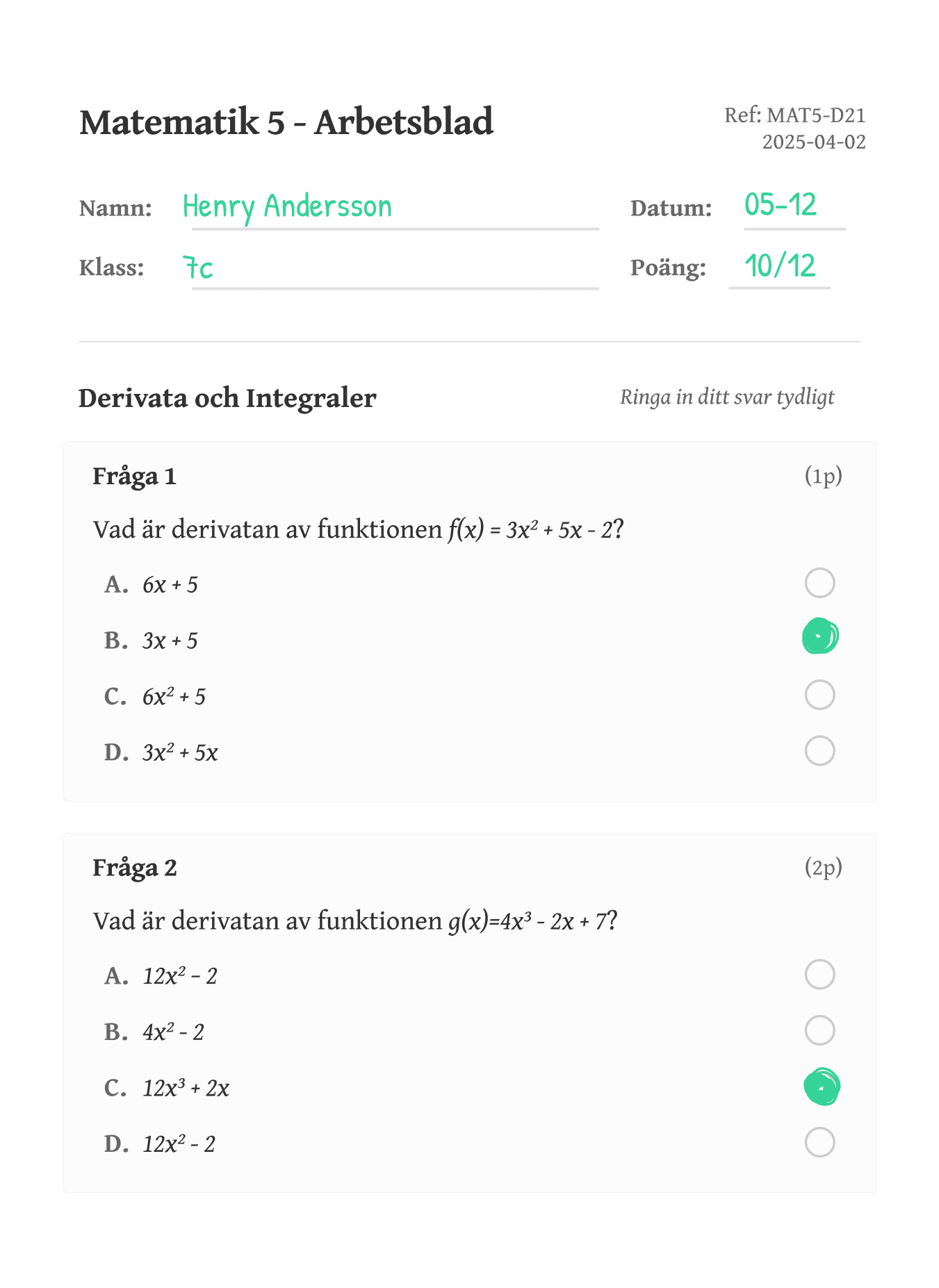 AI-genererad arbetsblad för en fysikklass.