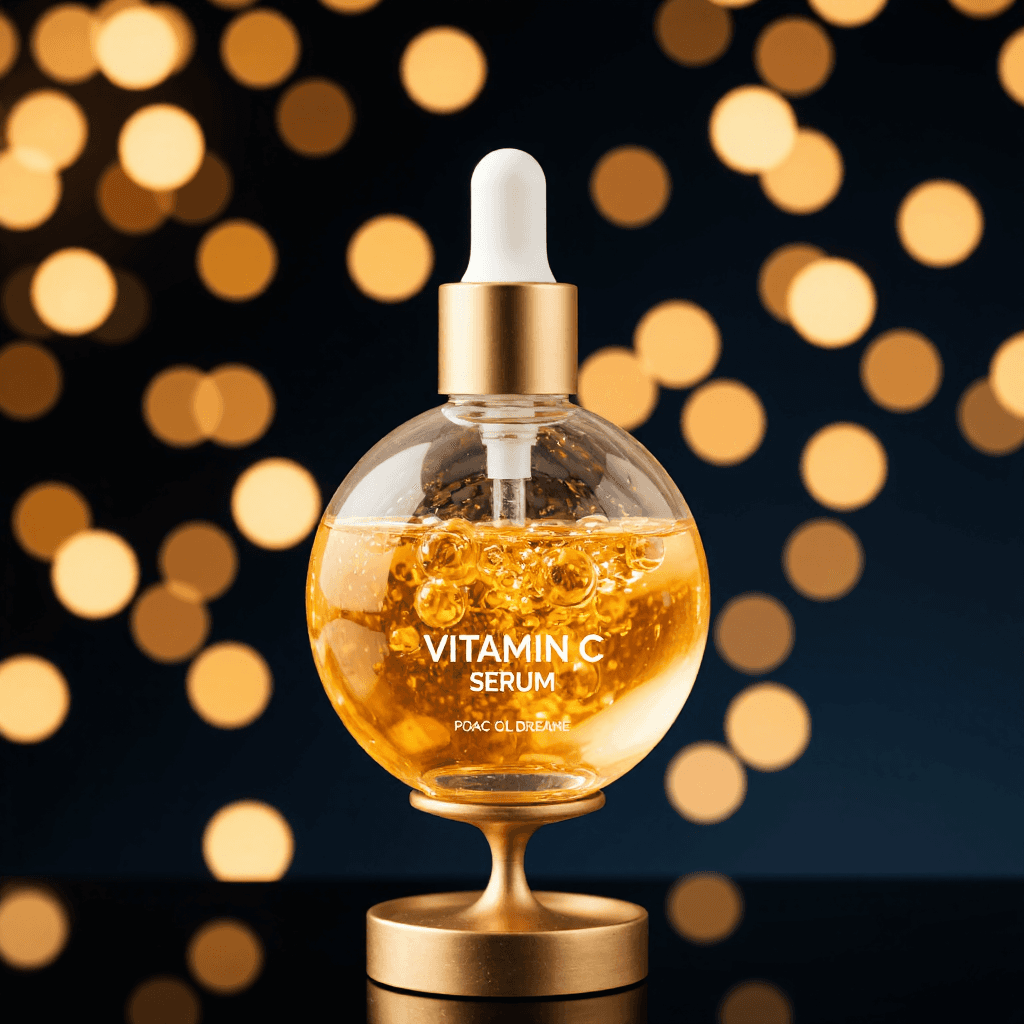 product photography of bottle of vitamin C serum