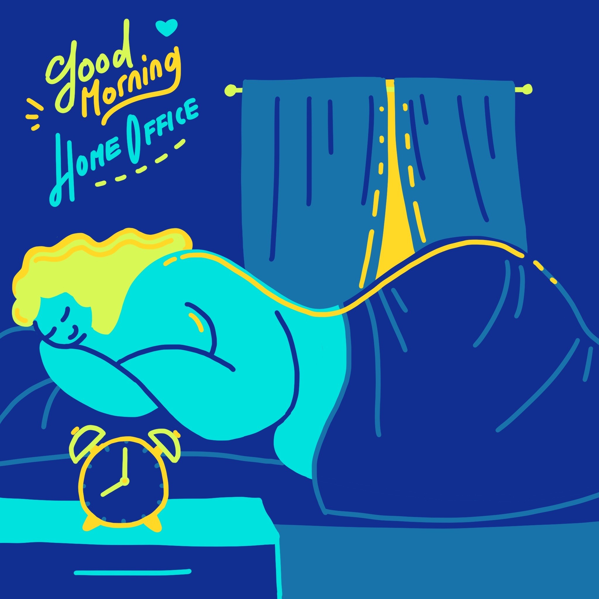 Funny illustration about sleeping in the morning when you don't have kids that wake you up.