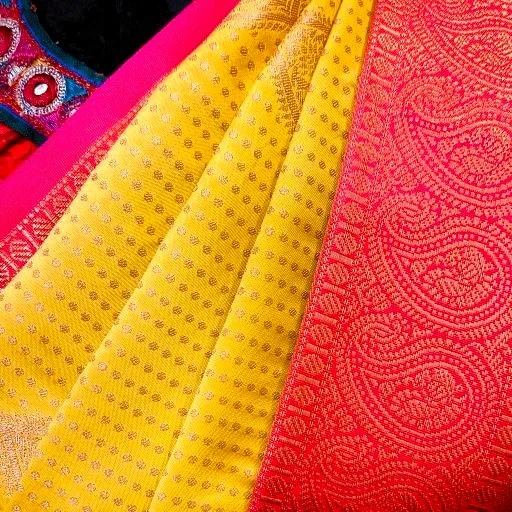 Golden Yellow Semi Kanchivaram Art Silk Saree