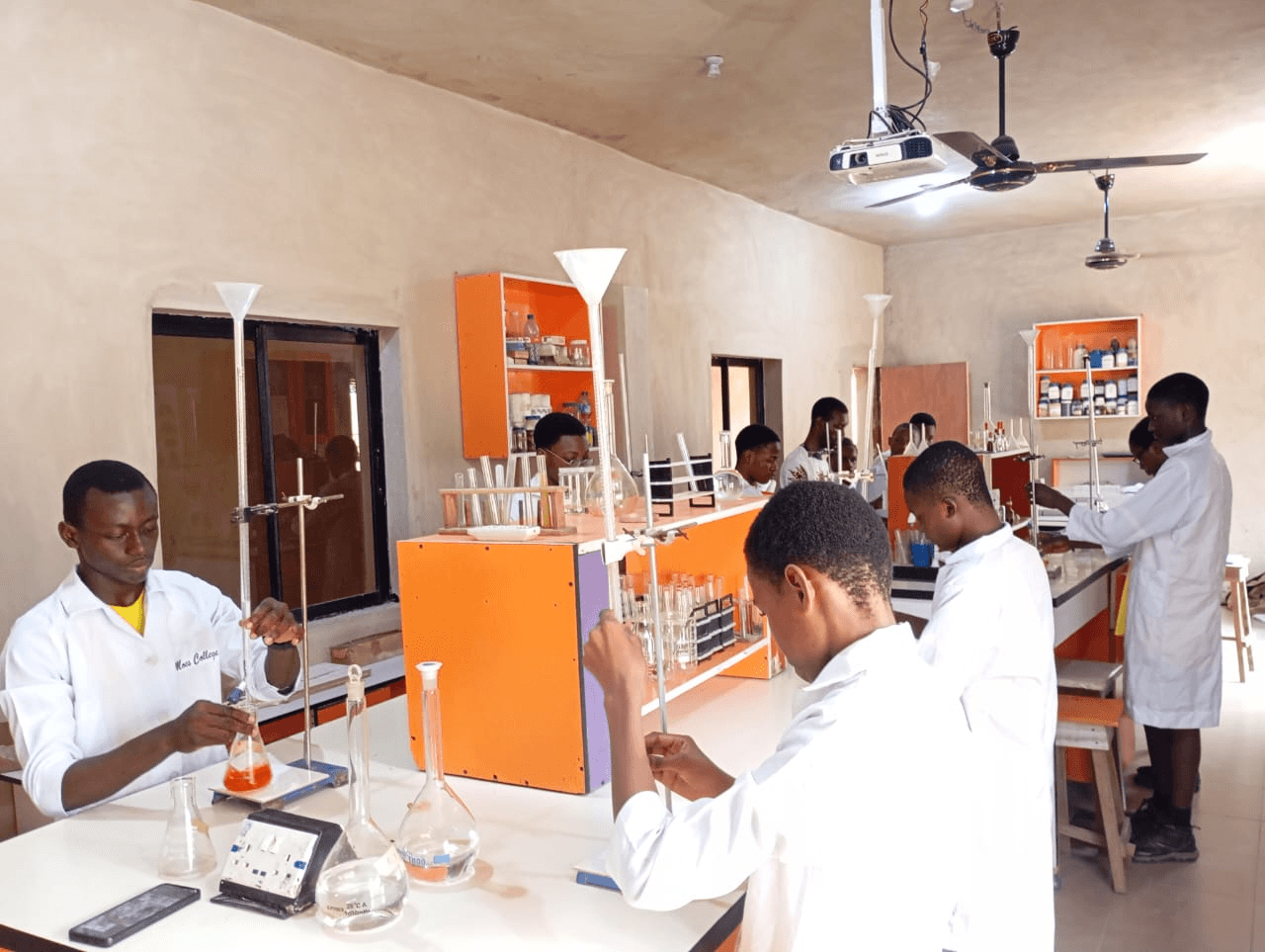 Students in a well equiped lab