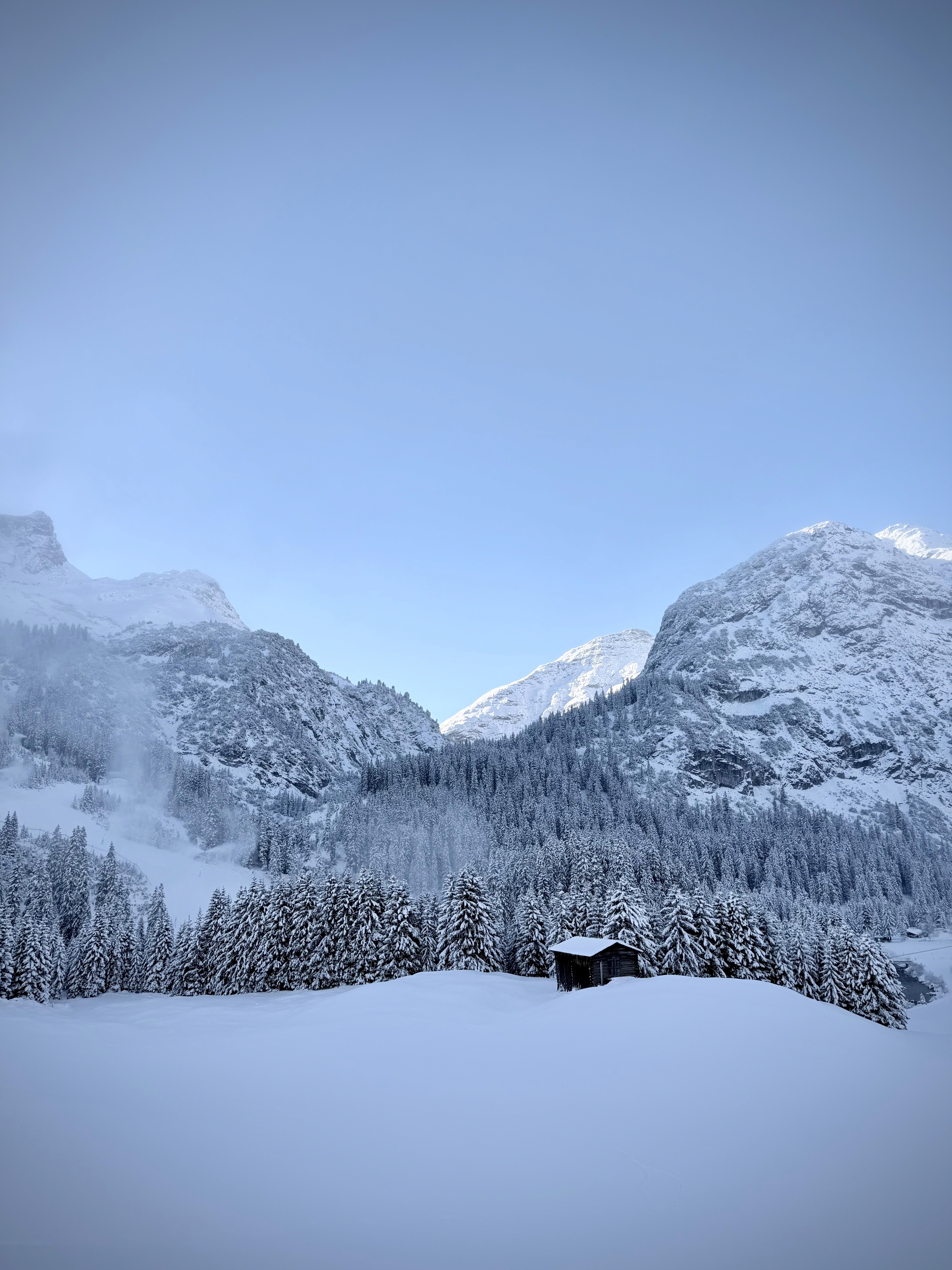 A skier skiing of piste in powder.