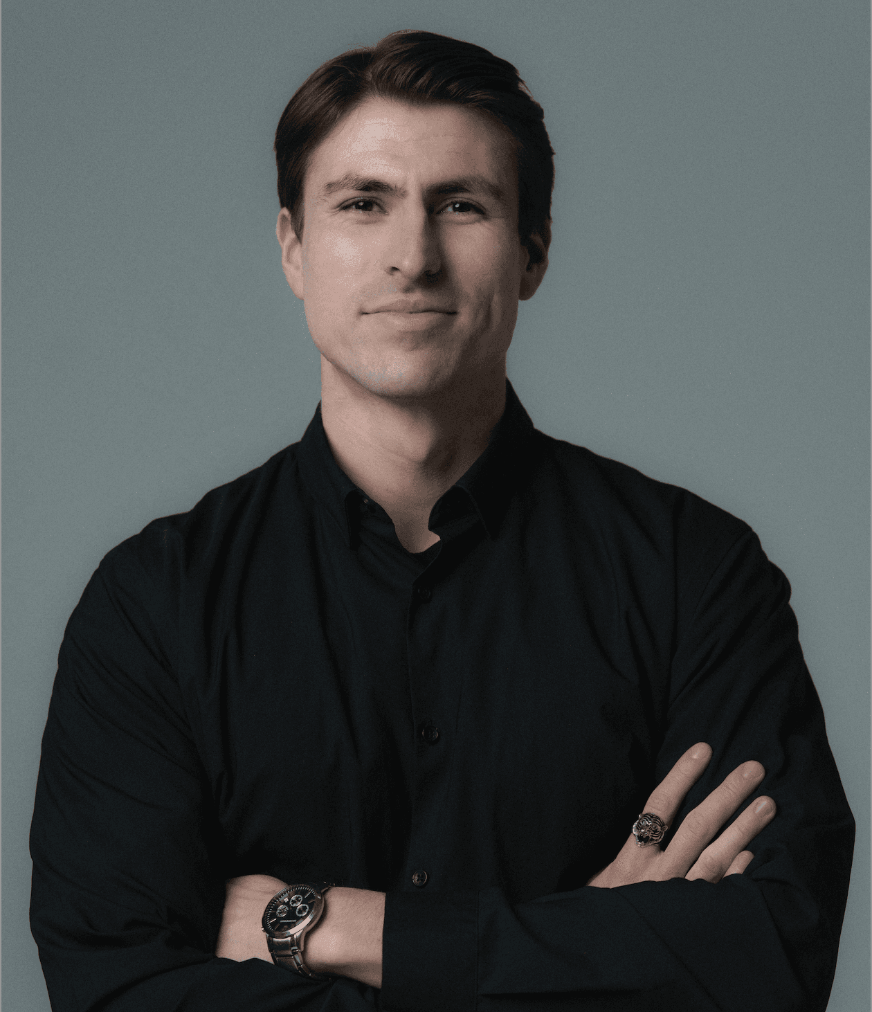 Group of diverse professionals in beige suits standing together