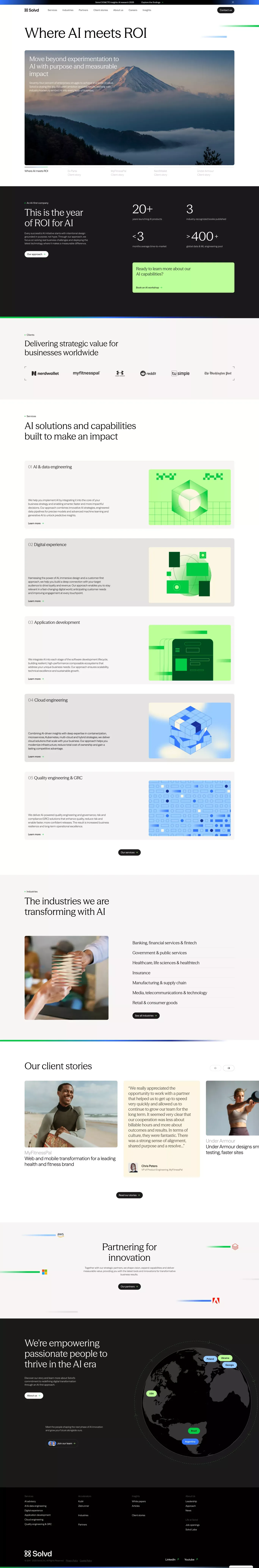 An AI-first advisory and digital enginee landing page screenshot showcasing AI design