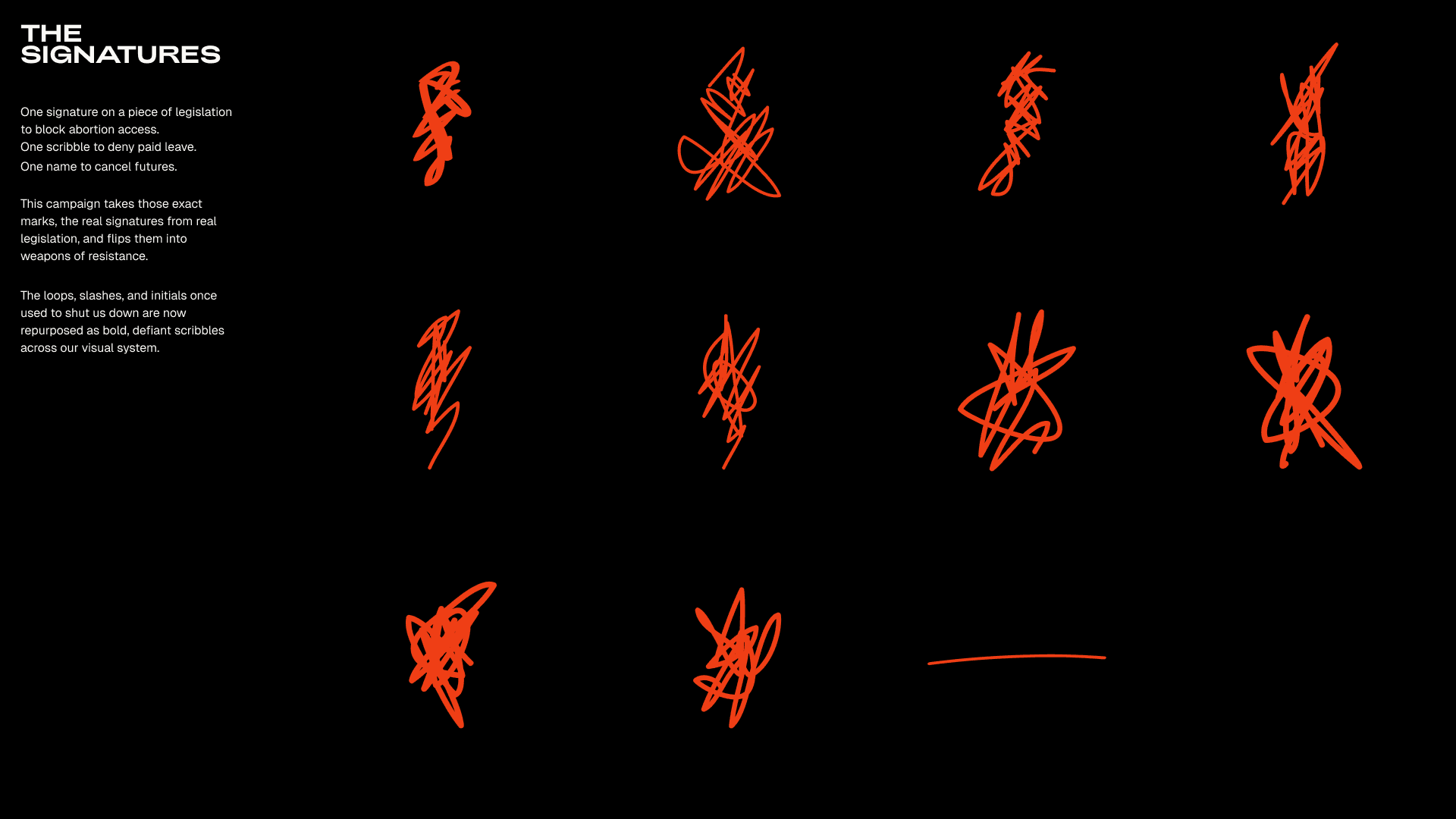 Hand-drawn signature marks from the National Partnership visual identity.