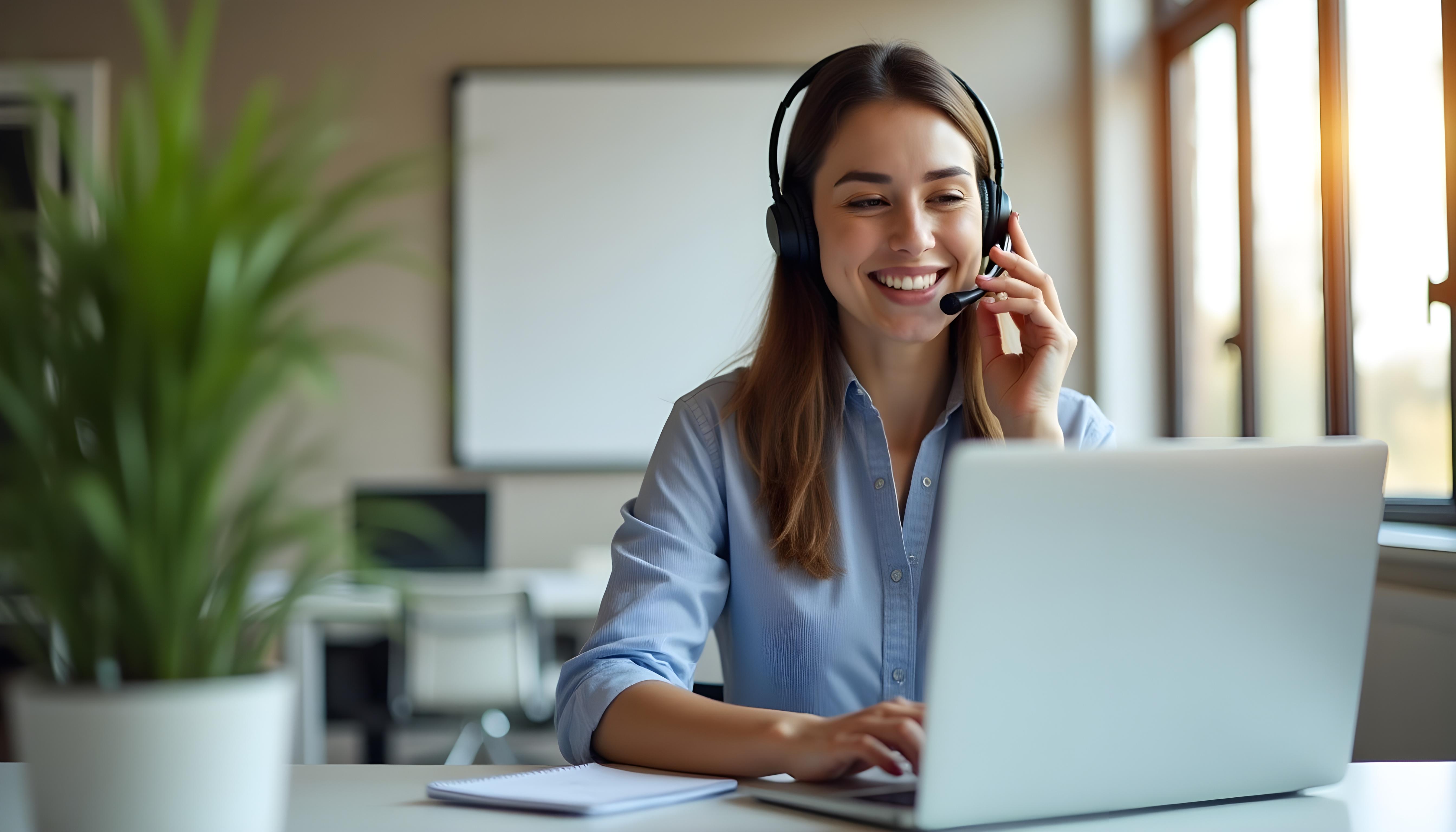 Comercial B2B atendiendo una llamada mediante centralita virtual