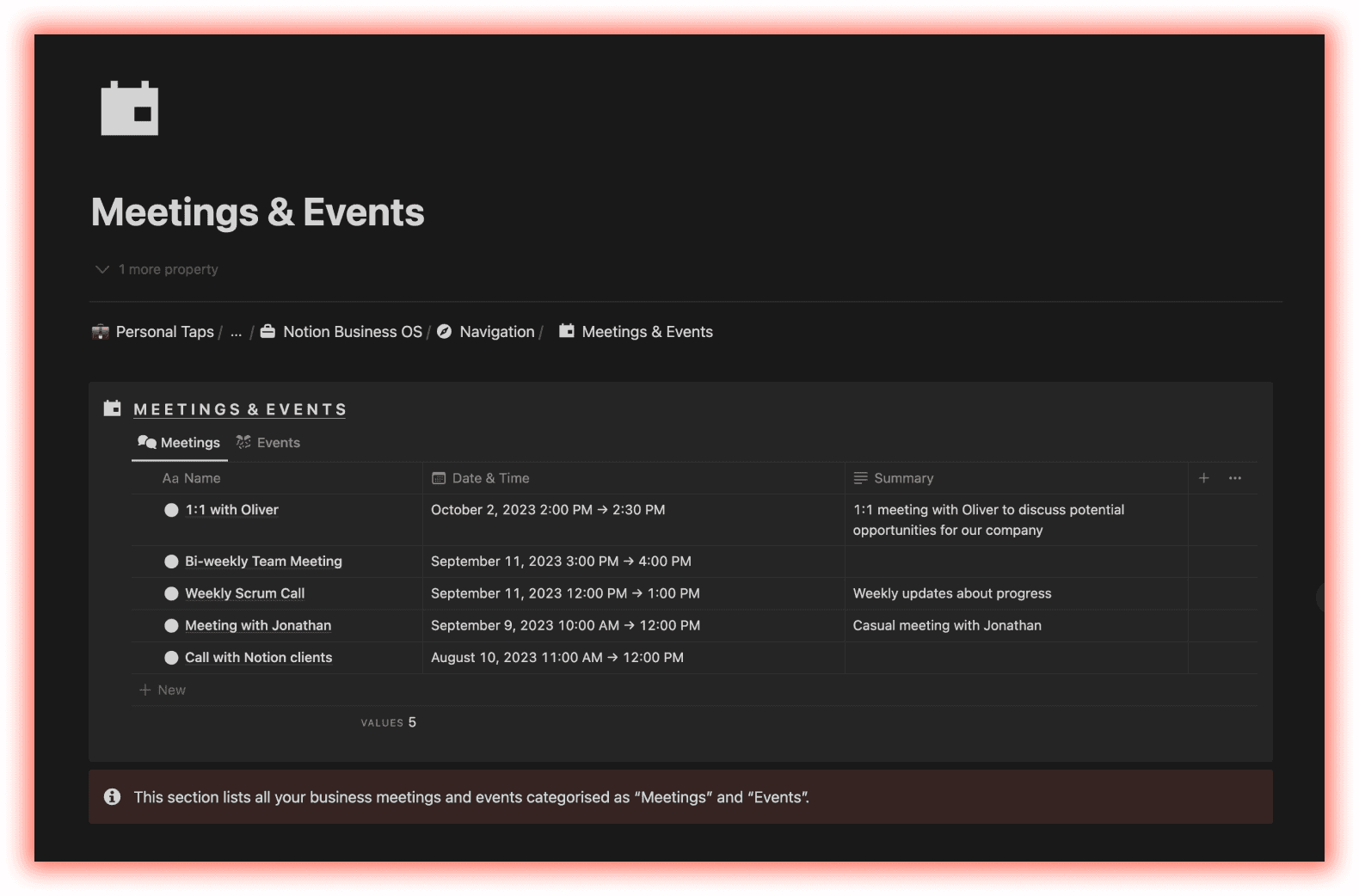Manage business meetings and events using Notion